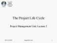 The Project Life Cycle Project Management Unit, Lecture 