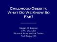 Childhood Obesity: What Do We Know So Far? ===== Megan M