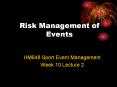 Risk Management of Events HM648 Sport Event Management Wee