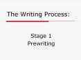The Writing Process: Stage 1 Prewriting * Writing Proces