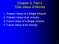 Chapter 9, Part 2 Time Value of Money 1. Present Value of 