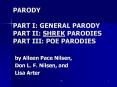 PARODY PART I: GENERAL PARODY PART II: SHREK PARODIES PAR