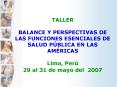 TALLER BALANCE Y PERSPECTIVAS DE LAS FUNCIONES ESENCIALES D