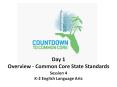 Day 1 Overview - Common Core State Standards Session 4 K-