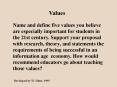 Values Name and define five values you believe ar