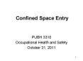 Confined Space Entry PUBH 3310 Occupational Health an