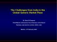 The Challenges from India in the Global Generic Market Plac