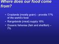 Where does our food come from? Croplands (mostly grain) 