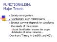 FUNCTIONALISM: Major Tenets Society as organism Functionall