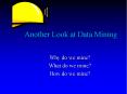 Another Look at Data Mining Why do we mine? What do we mine