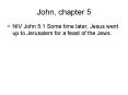 John, chapter 5 NIV John 5:1 Some time later, Jesus went u
