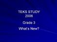 TEKS STUDY 2006 Grade 3 What s New? New to Introductio