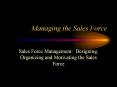 Managing the Sales Force Sales Force Management: Designing