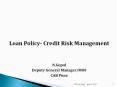 Loan Policy- Credit Risk Management N.Gopal Deputy Genera