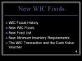 New WIC Foods WIC Foods History New WIC Foods New Food Lis
