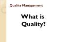 Quality Management What is Quality? * * * * * * * * 