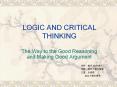 LOGIC AND CRITICAL THINKING The Way to the Good Reasonin