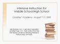 Middle School/High School Coaches  Academy - August 7-11