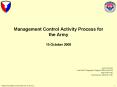 Management Control Activity Process for the Army 15 Octobe