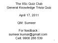 The IISc Quiz Club General Knowledge Trivia Quiz April 17
