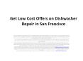 Get Low Cost Offers on Dishwasher Repair in San Francisco