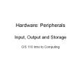 Hardware: Peripherals Input, Output and Storage CIS 11
