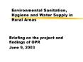 Environmental Sanitation, Hygiene and Water Supply in Rura