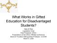 What Works in Gifted Education for Disadvantaged Students