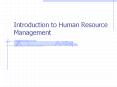 Introduction to Human Resource Management Introduction t