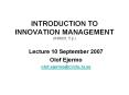 INTRODUCTION TO INNOVATION MANAGEMENT (INN001, 5 p.) Lectur