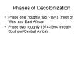 Phases of Decolonization Phase one: roughly 1957-1973 (mos