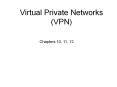 Virtual Private Networks (VPN) Chapters 10, 11, 12 Outlin