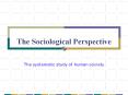 The Sociological Perspective The systematic study of huma