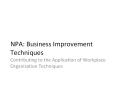 NPA: Business Improvement Techniques Contributing to th