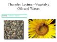Thursday Lecture  Vegetable Oils and Waxes Readin