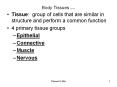 Body Tissues rev 9-11 Tissue: group of cells that ar