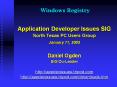 Windows Registry Application Developer Issues SIG Nort