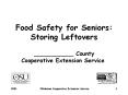 Food Safety for Seniors: Storing Leftovers _____ Count