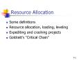 Resource Allocation Some definitions Resource allocation