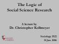 The Logic of Social Science Research A lecture by Dr