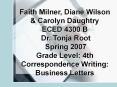 ECED 4300 B Dr. Tonja Root Spring 2007 Grade Level: 4t