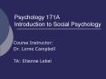 Psychology 171A Introduction to Social Psychology Cours