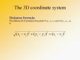 The 3D coordinate system Distance formula The distanc