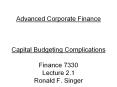 Advanced Corporate Finance Capital Budgeting Complication