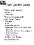 Rain Garden Guide What is a rain garden? History Stormwate