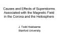 Causes and Effects of Superstorms Associated with the Magnetic Field in the Corona and the Heliosphe