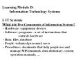 Learning Module D: Information Technology Systems I' IT Systems What are Five Components of Informat