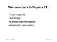 Welcome back to Physics 211
