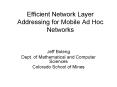 Efficient Network Layer Addressing for Mobile Ad Hoc Networks