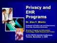 Privacy and EHR Programs  Dr. Alan F. Westin      Professor of Public Law and Government Emeritus, Columbia University  Director, Program on Information Technology, Health Records and Privacy  at the PHIPA Summit Conference, Toronto, November